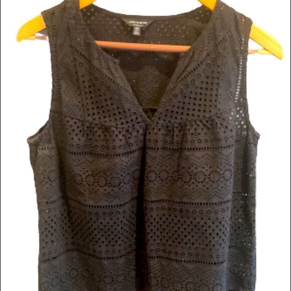 Lucky Brand Small Black Eyelet Crochet Sleeveless Blouse Tank Top- S/P Women’s - Picture 3 of 6